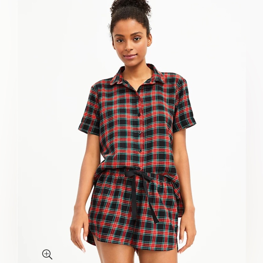LOFT Red and Black Plaid Pajama Set